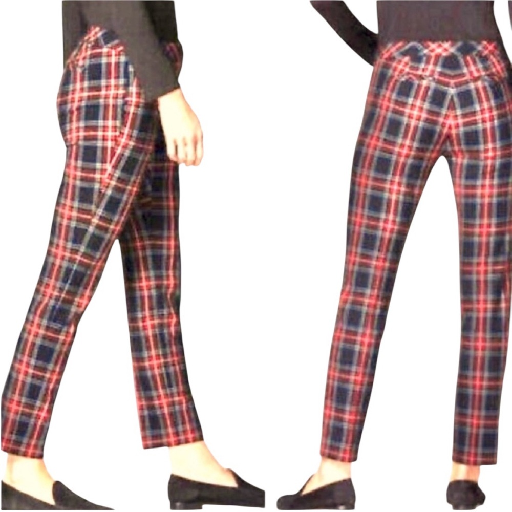 J. JILL PREMIUM BI-STRETCH RED BLACK PLAID STRETCH PANTS 16P